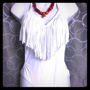 NEVER WORN White bathing suit with Fringe
